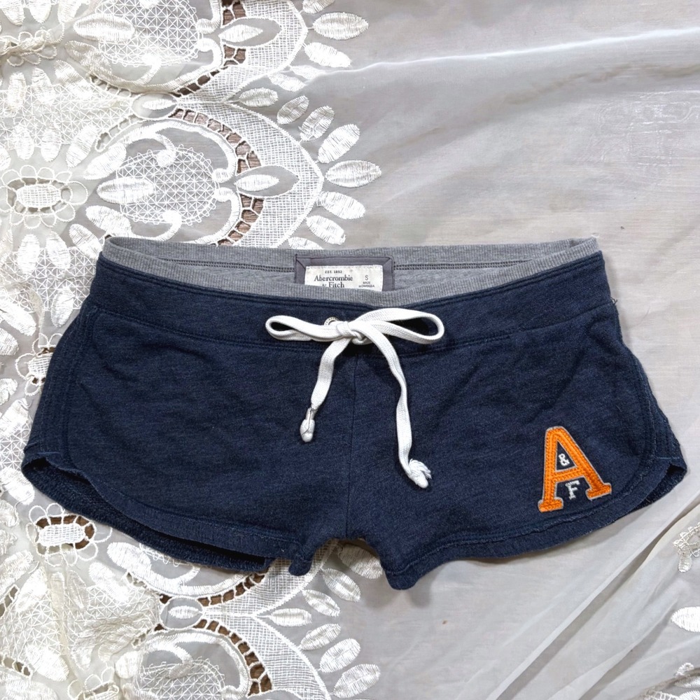 Y2K Rare Micro Abercrombie & Fitch Navy Blue Collegiate LogoLounge Shorts S